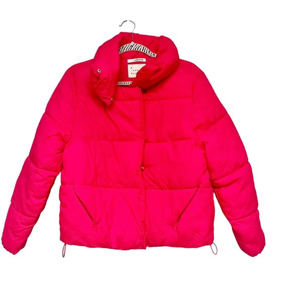 NWT A New Day Pink Puffer Jacket Size Medium Stand Up Collar Snap Front Closure - Picture 2 of 7